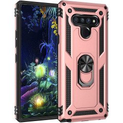 LG Stylo 6 Tech Armor Ring Grip Case with Metal Plate (Rose Gold)